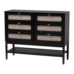 Baxton Studio Shirin Mid-Century Beige Fabric and Black Wood 6-Drawer Dresser